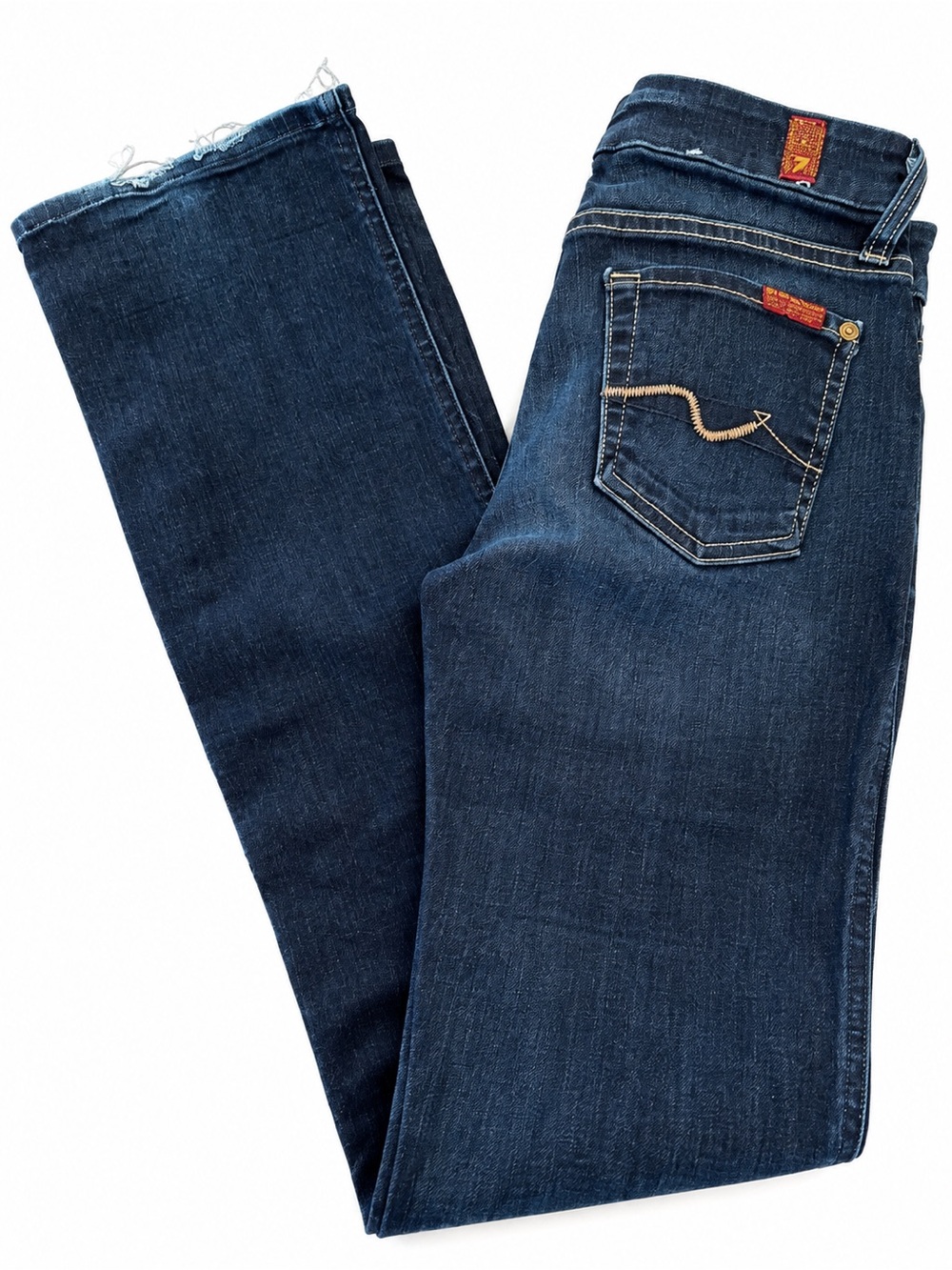 7 For All Mankind Kimmie Bootcut Jeans 25 Dark Wash Frayed Hem
